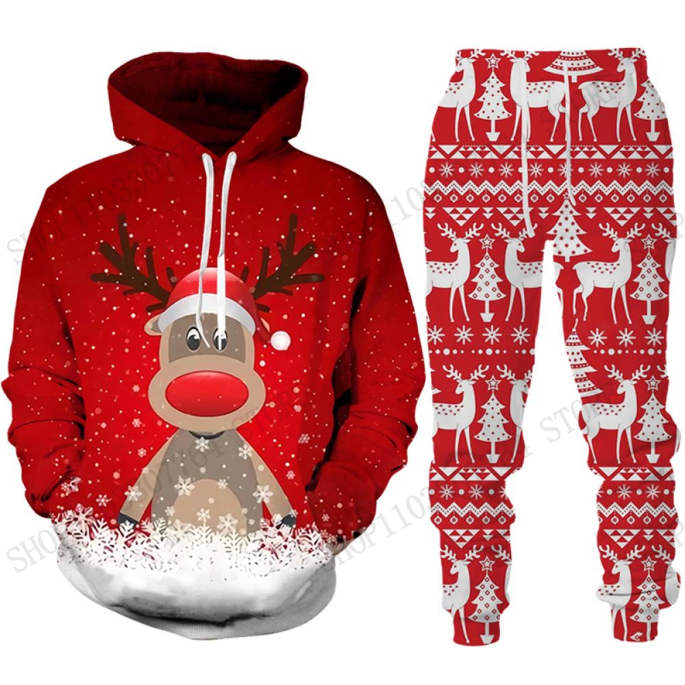 Women'S Fashion Hoodies - Cute Reindeer Elk Hoodie Pant Set