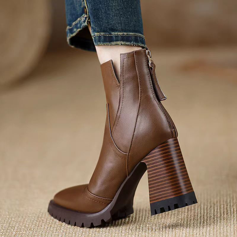 Oulylan Thick High-heeled Wome - Women'S Fashion Leather Boots 评论和价格