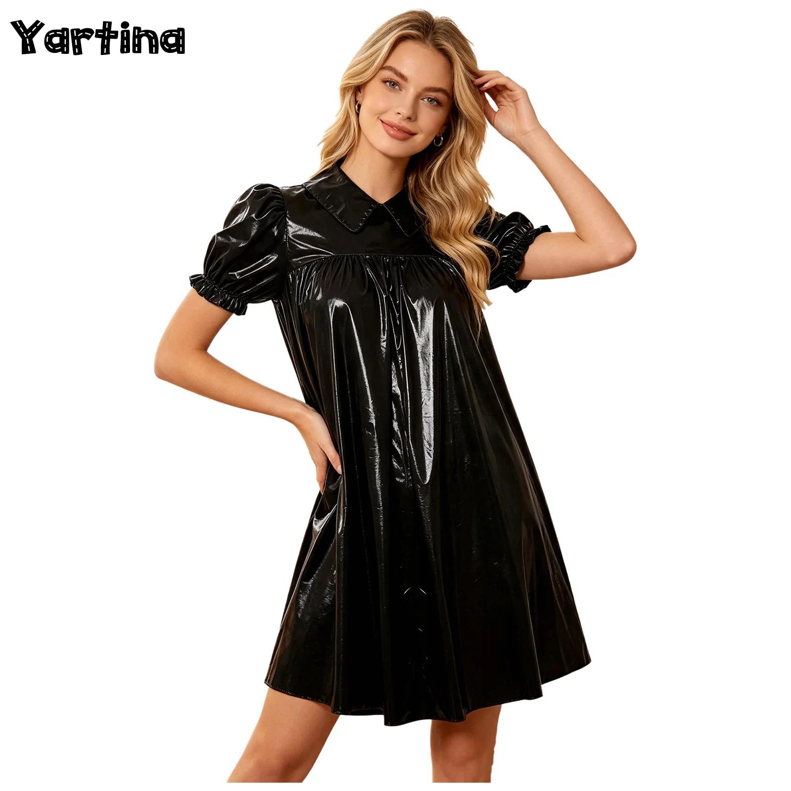 Women Shiny PVC Babydoll Dress - Women'S Fashion Victorian 评论和价格