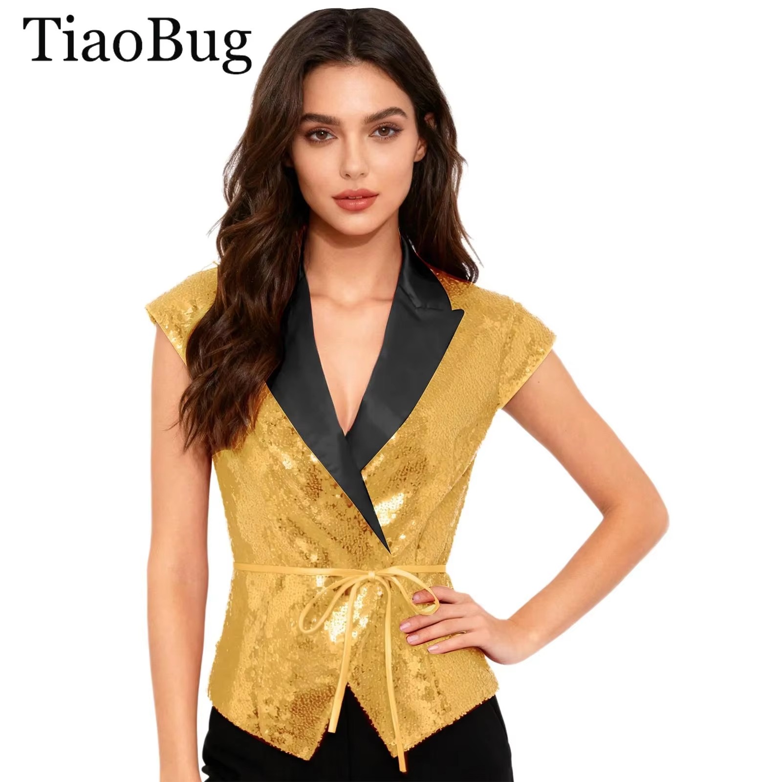 Women Sequin Vest V-neck Label - Women'S Fashion Labels 评论和价格