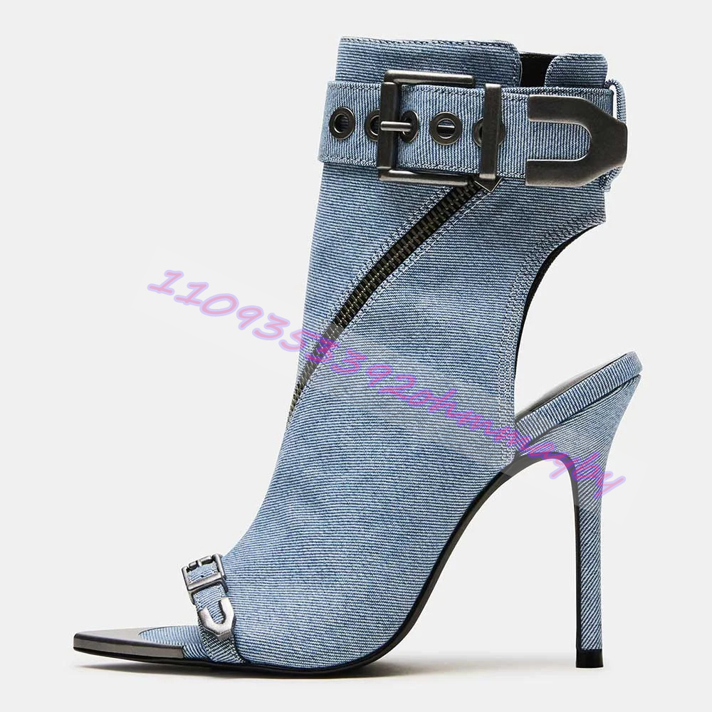 Summer Blue Denim Pointed-Toe  - Women'S Fashion Leather Boots 评论和价格
