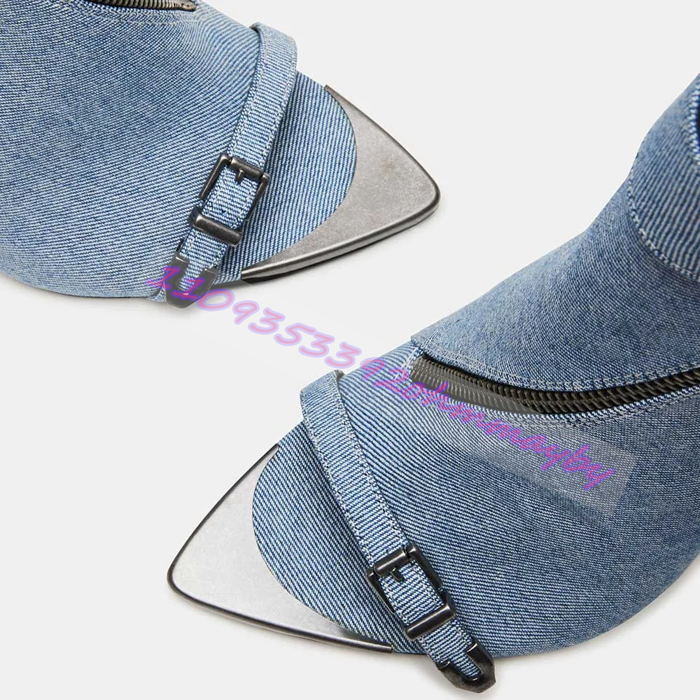 Summer Blue Denim Pointed-Toe  - Women'S Fashion Leather Boots 评论和价格