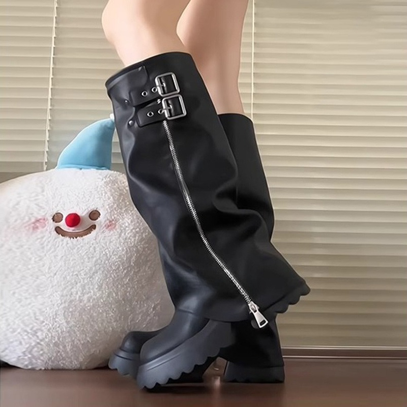 Punk Style Splicing Thick Bott - Women'S Fashion Riding Boots 评论和价格