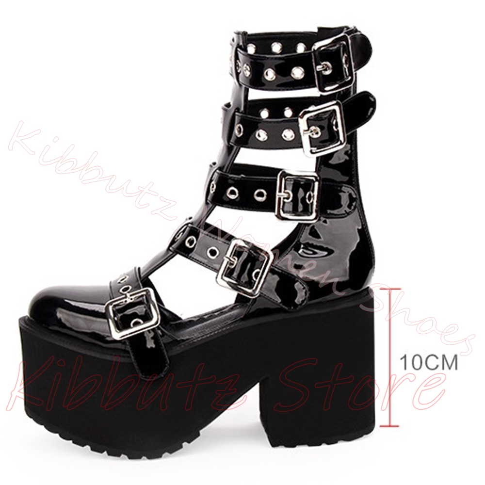 Multi Buckle Cutout Sandals Pl - Women'S Fashion Leather Boots 评论和价格