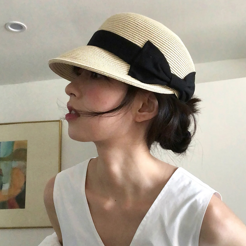 Bow Dome Straw Peaked Hat for  - Straw Hat Summer 评论和价格