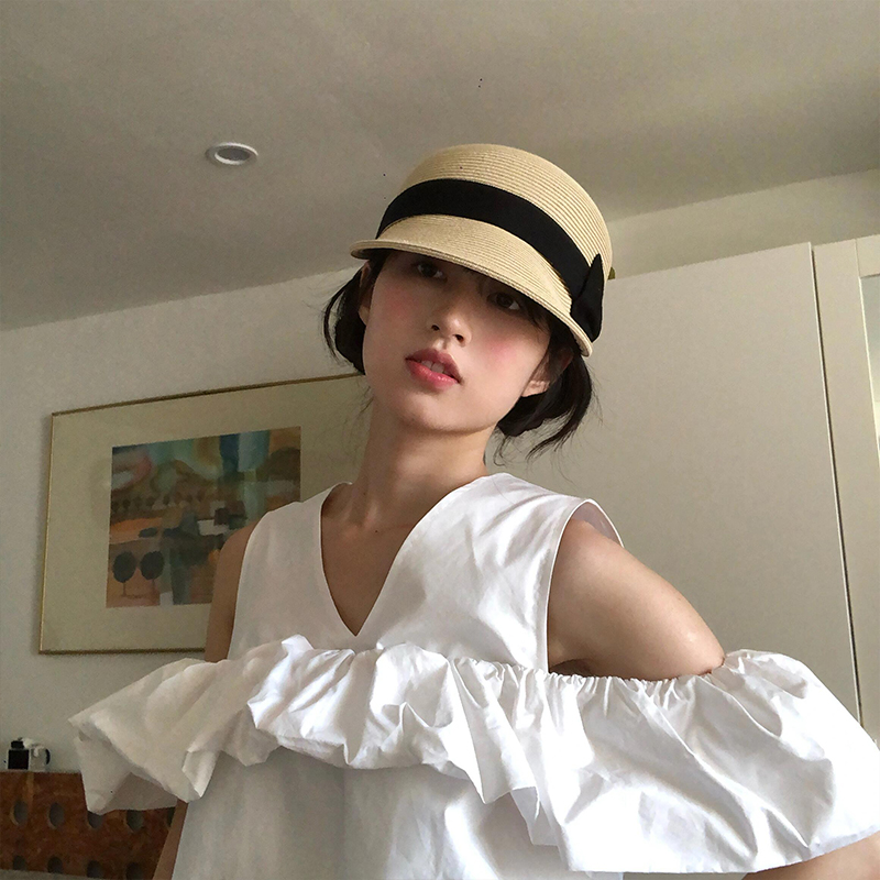 Bow Dome Straw Peaked Hat for  - Straw Hat Summer 评论和价格
