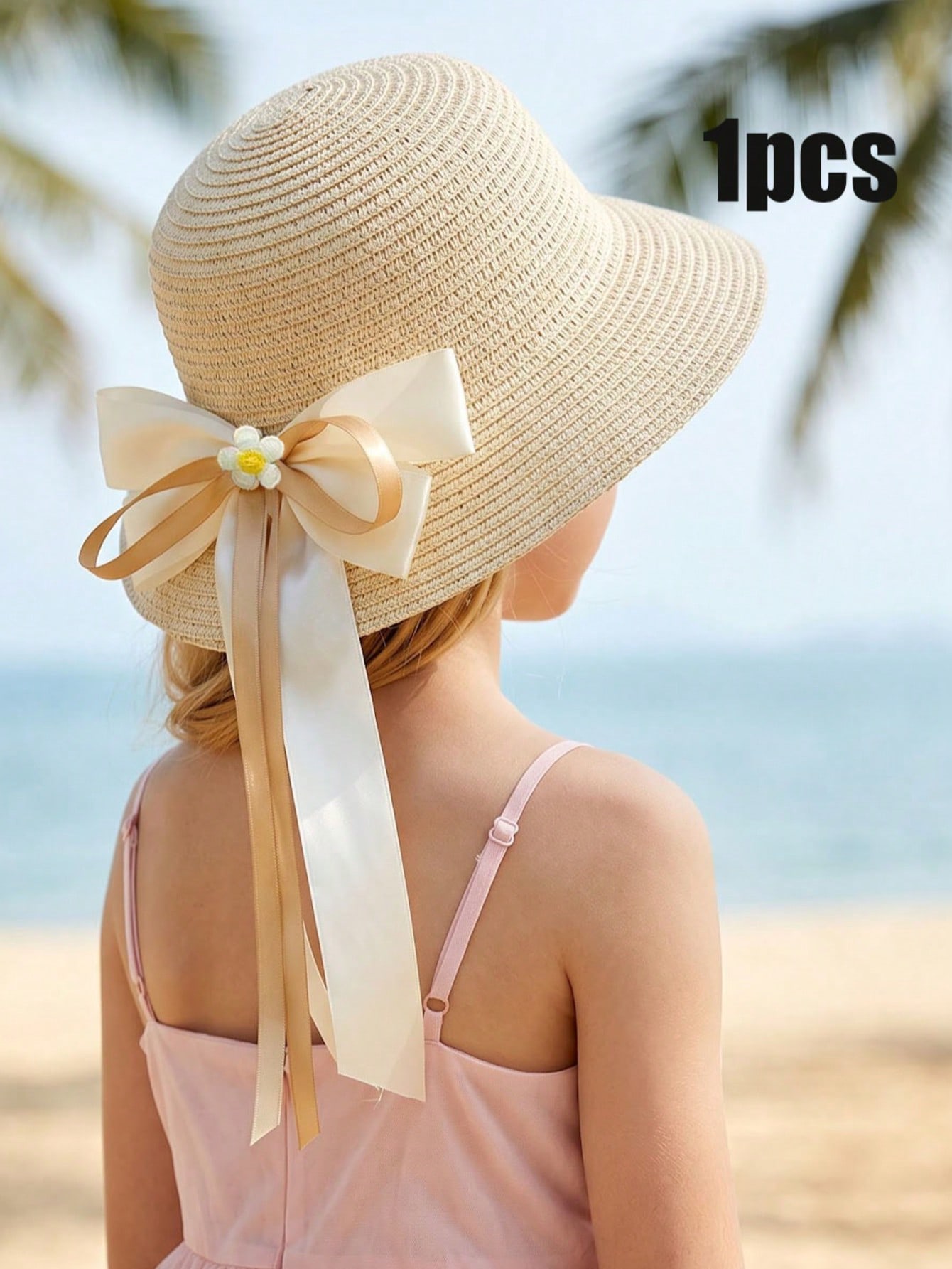 1Pc 3-8Y Girls Coffee Bow Stra - Straw Hat Summer 评论和价格