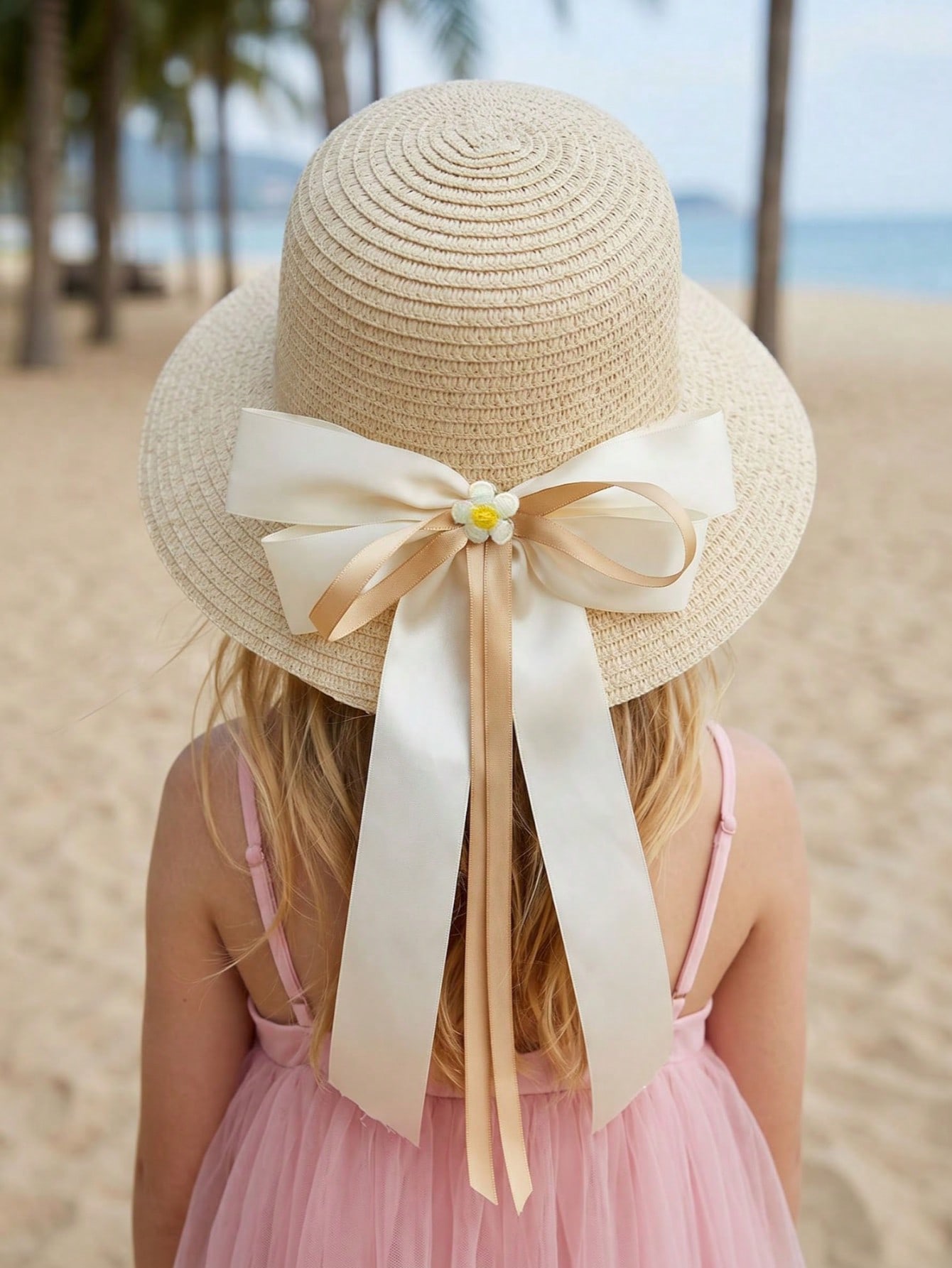 1Pc 3-8Y Girls Coffee Bow Stra - Straw Hat Summer 评论和价格